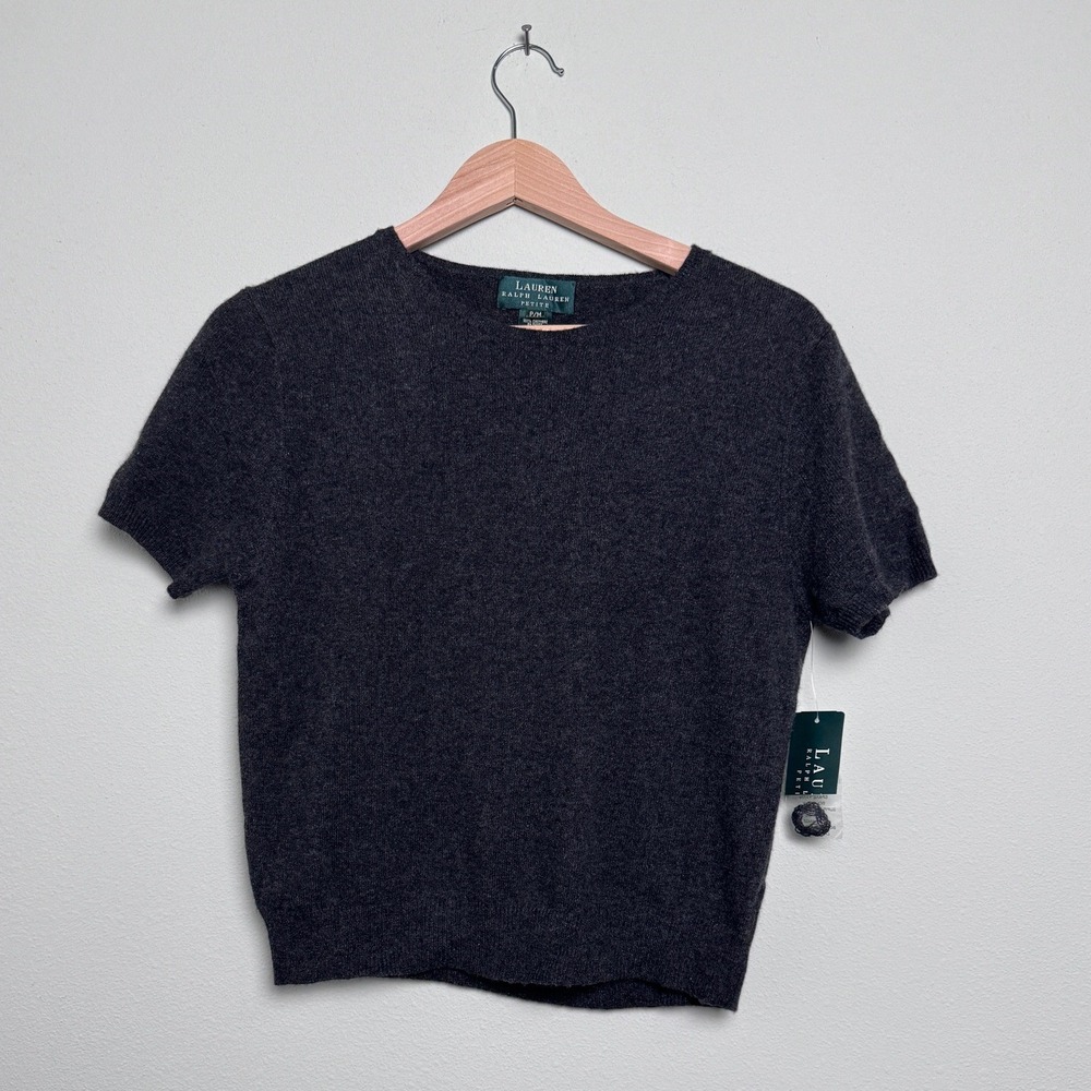 Lauren Ralph Lauren Luxe Essentials Cashmere Short Sleeve Sweater Charcoal PM